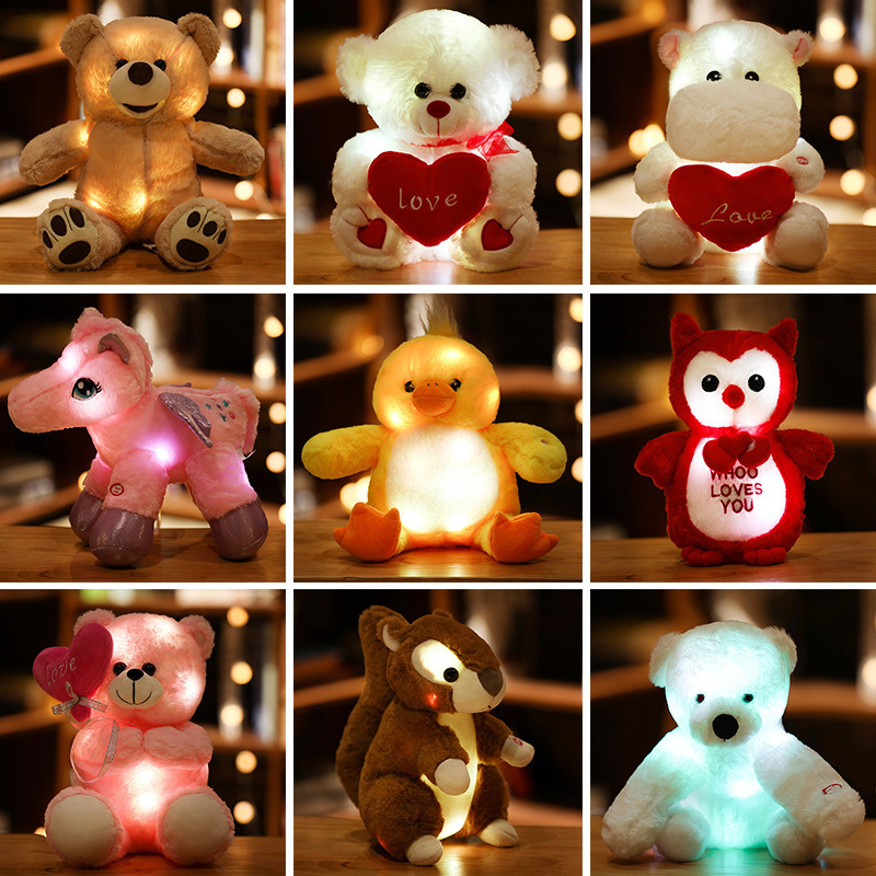 LED Light Teddy Bear Doll Unicorn Alpaca Bear Owl Birthday Gift Animal Plush Toys Wholesale Unisex Customized Colour PP Cotton