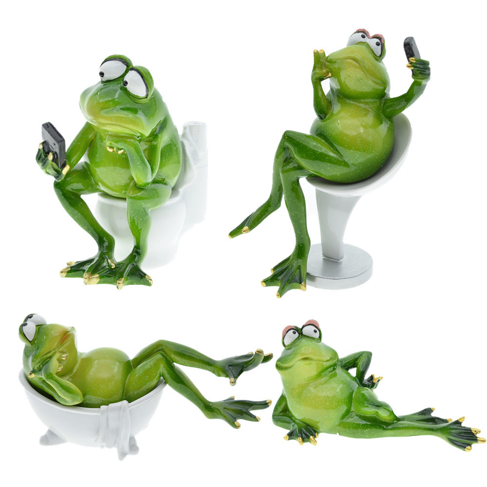 Creative Nordic Garden Frog Statue Home Decoration Sitting on the Toilet Lying in the Bathtub Selfie Frog figurine furnishing