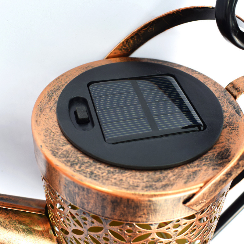 Solar garden light, creative iron art kettle, shower floor plug led outdoor garden landscape decoration