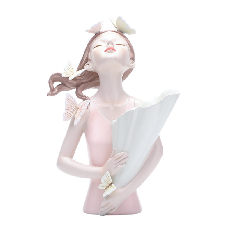 New creative resin cartoon butterfly girl Sculpture decoration Flowr vase birthday gift girl holding flower furnishing ornaments