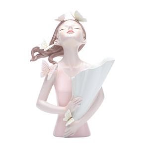 New creative resin cartoon butterfly girl Sculpture decoration Flowr vase birthday gift girl holding flower furnishing ornaments