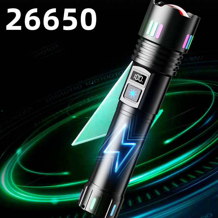 High-Power White Laser Flashlight with Telescopic Zoom Bright Light with Type-C Charging 80 Lm/W Luminous Efficiency