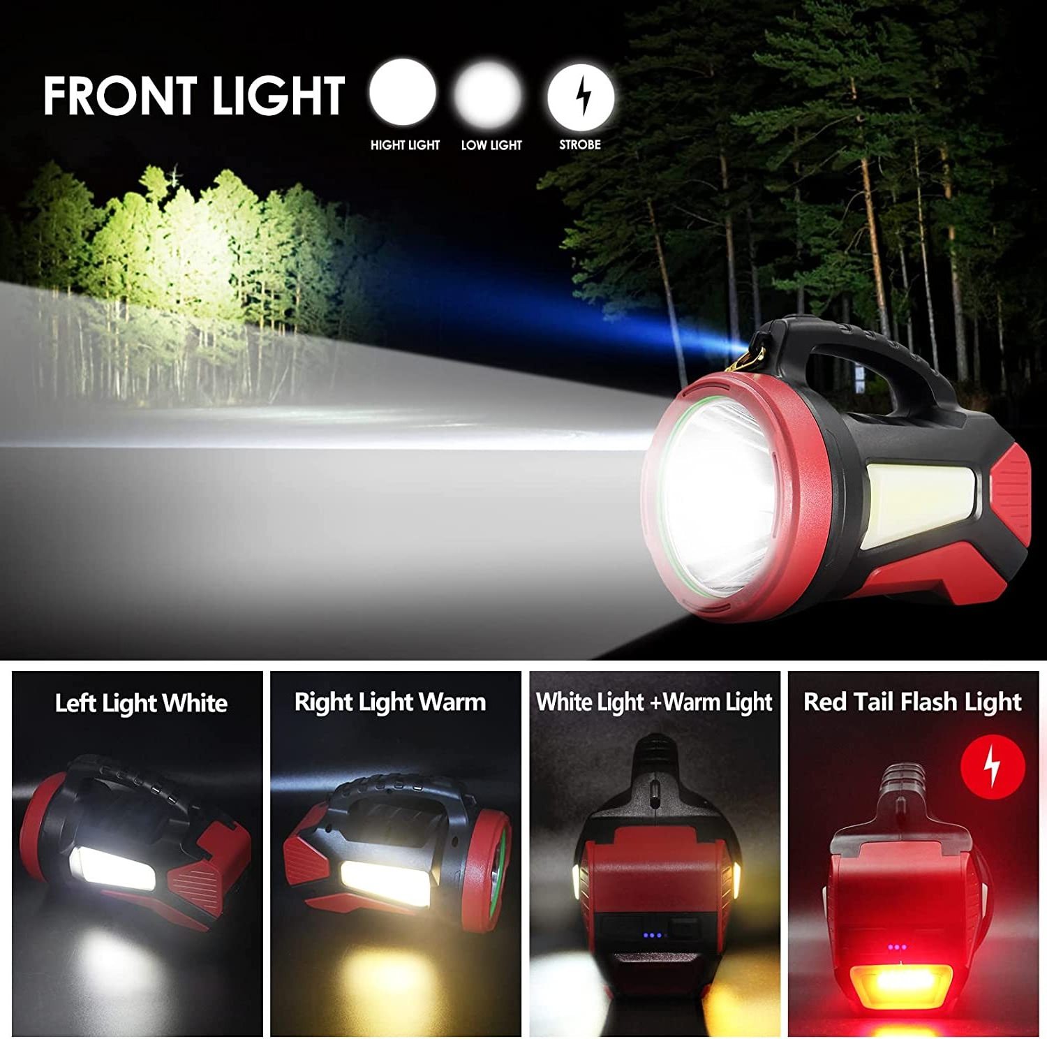 2100LM LED Rechargeable Spotlight Flashlight Camping Lantern with 9000mAh Batteries