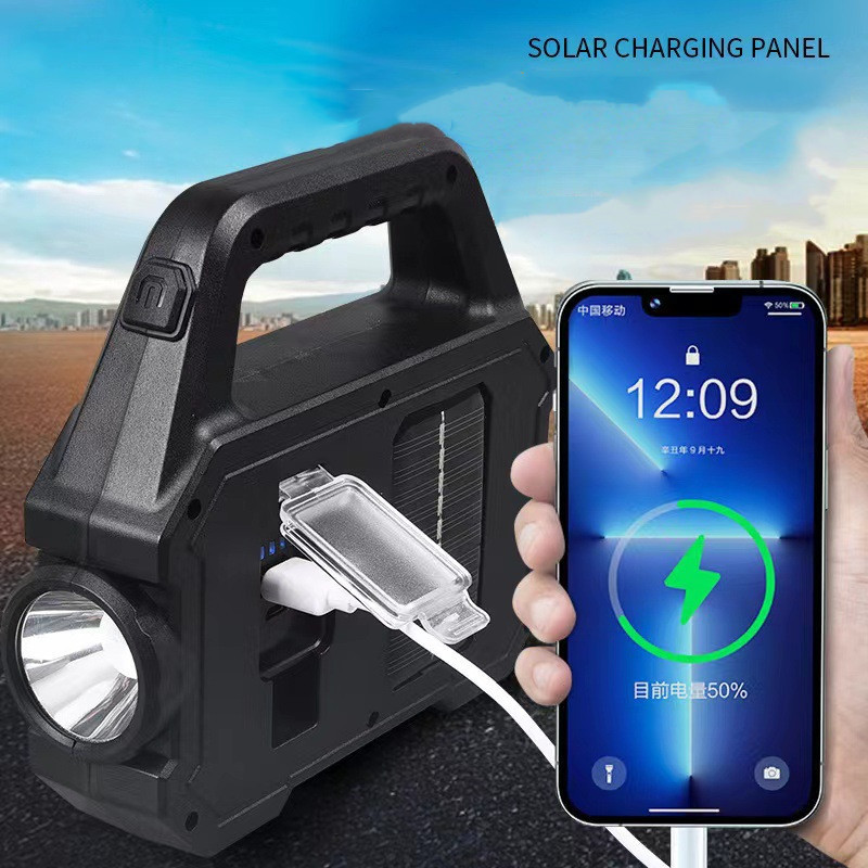 Solar Power Bank Rechargeable Handheld Spotlight Flashlight