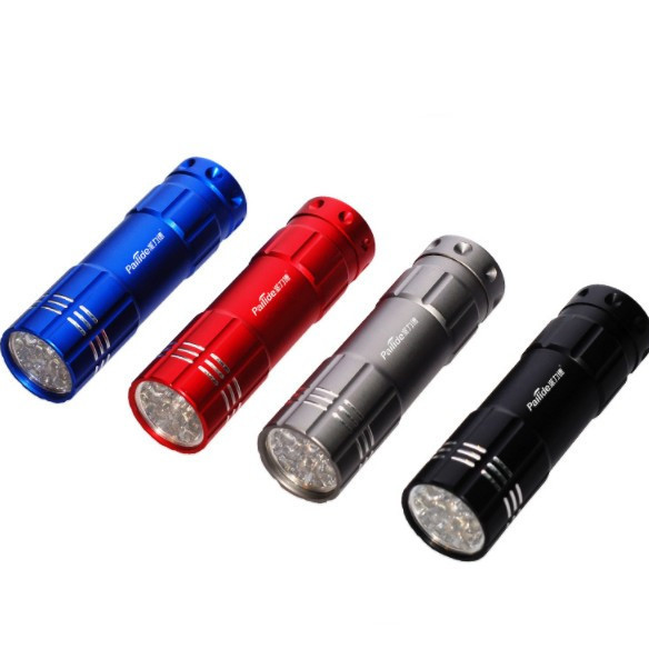 9-LED Aluminum EDC Flashlight Emergency Torch with 3AAA Battery Metal LED Light for Outdoor Use