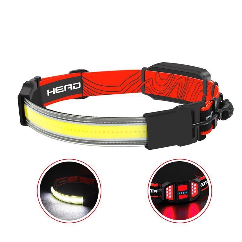 USB Rechargeable Outdoor Headlamp Strong Floodlight with Flexible Light Strip for Night Riding Fishing Repair Light