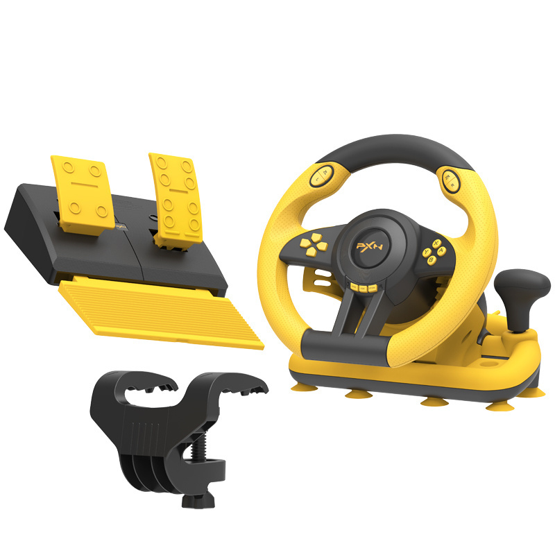 New upgrade PXN V3Pro yellow black color gaming racing steering wheel controller with 180 turning angles for switch games