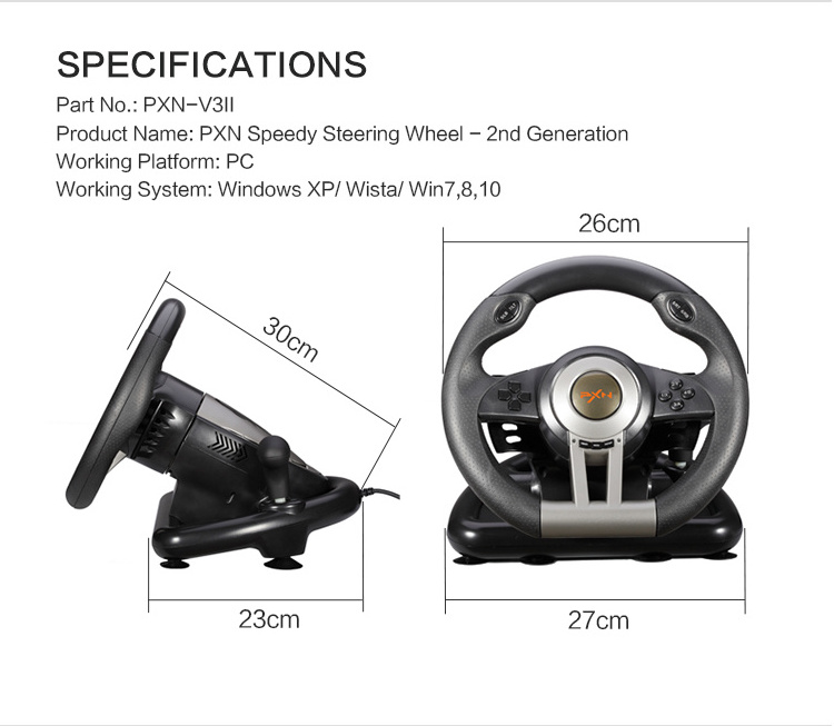 PXN V3 Pro Factory Vibration Gaming Racing Steering Wheel for xbox series, ps4, ps3, pc, switch