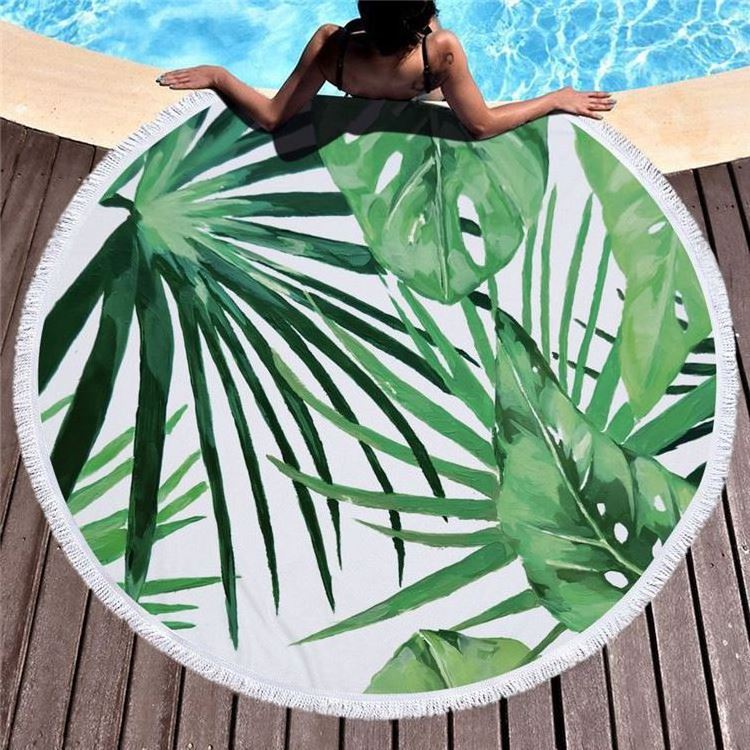 w Leaf China Beach Towel Manufacturer Custom Sublimation Printed Microfiber Round Beach Towel