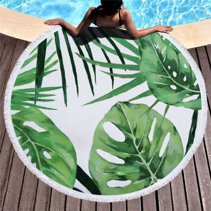 w Leaf China Beach Towel Manufacturer Custom Sublimation Printed Microfiber Round Beach Towel