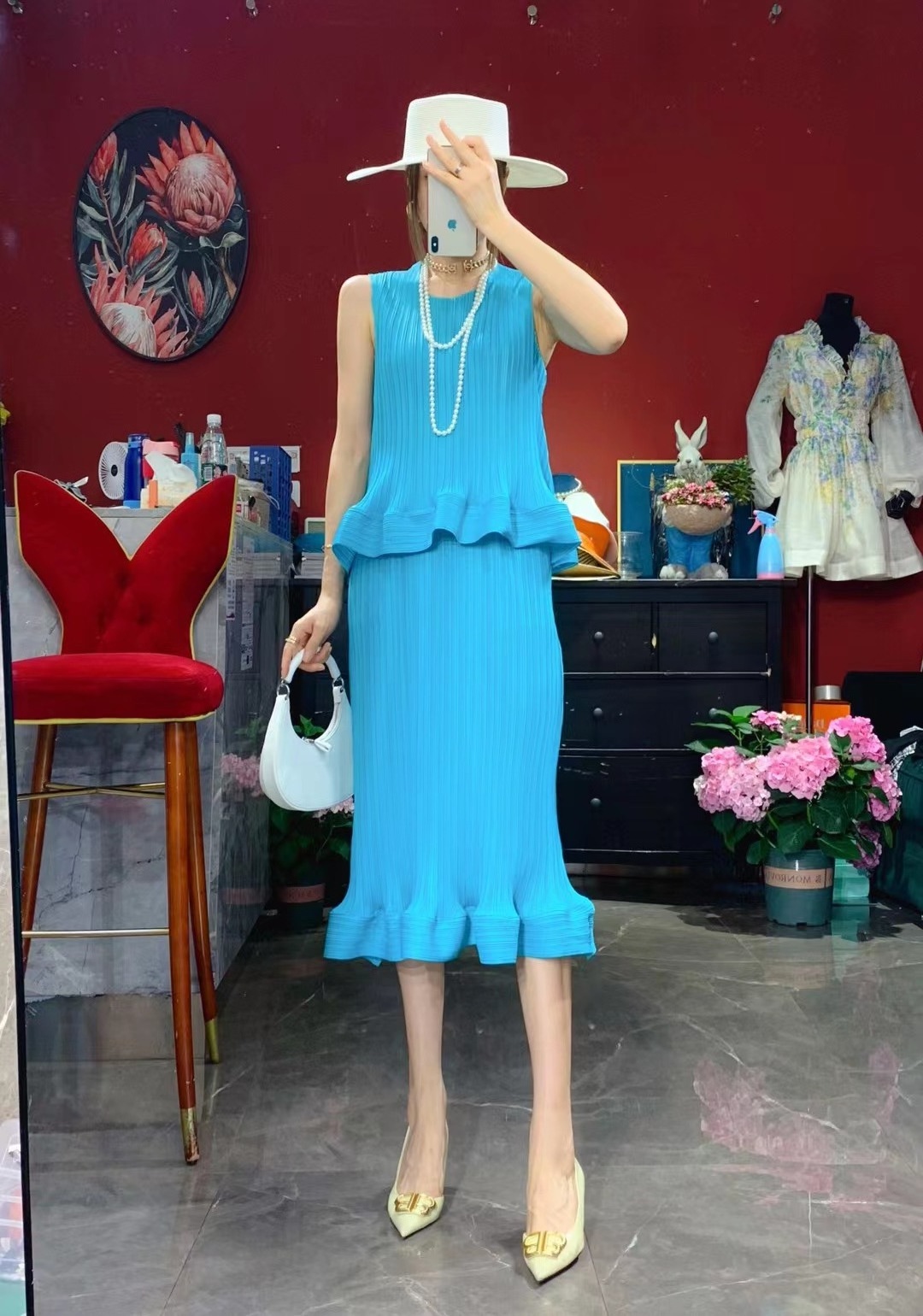 Summer 2023 Pleated Coat Miyake Two-Piece Suit women clothing Bud Shirt And A-Line Pleated Vest Skirt Women'S Casual suit