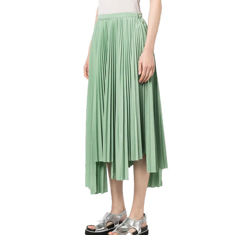 asymmetric hem pleated skirt solid color career formal clothing pleated skirts women office wear half skirt