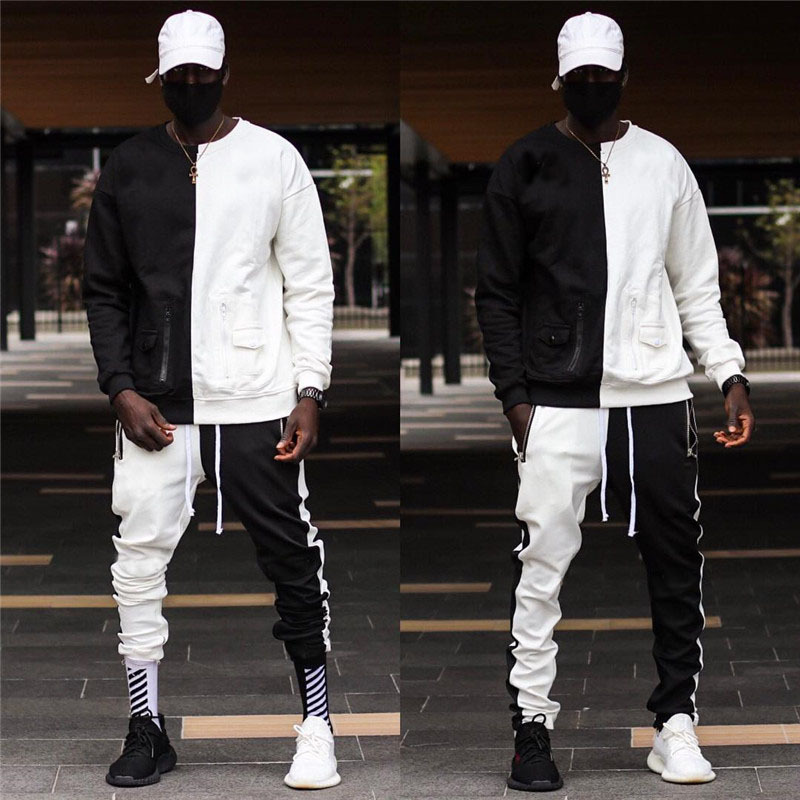 2023 Two Piece Set Jogger Set Customize Logo Cotton Slim Fit Color Block Tracksuit Custom Men Clothes Jogging Suits Wholesale