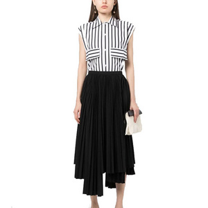 asymmetric hem pleated skirt solid color career formal clothing pleated skirts women office wear half skirt