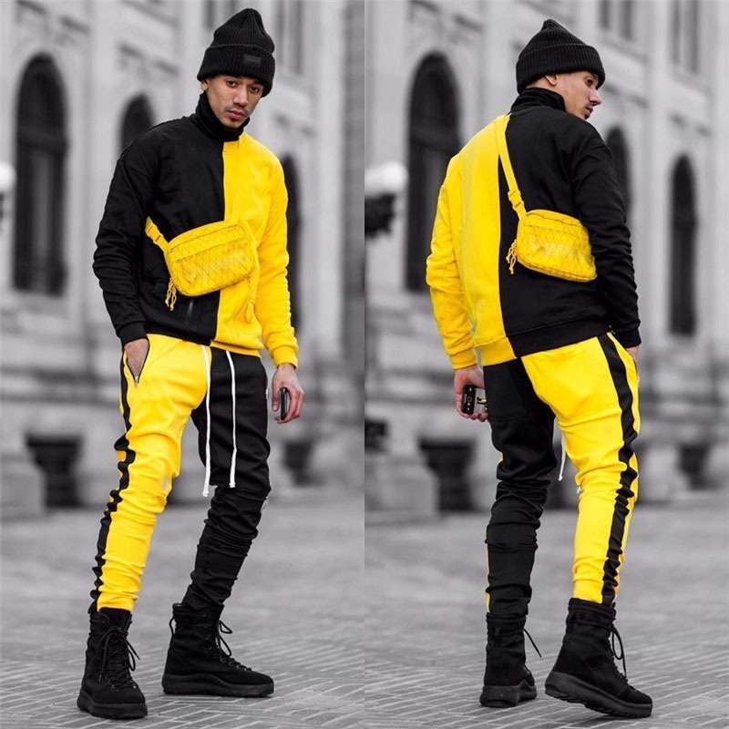 2023 Two Piece Set Jogger Set Customize Logo Cotton Slim Fit Color Block Tracksuit Custom Men Clothes Jogging Suits Wholesale