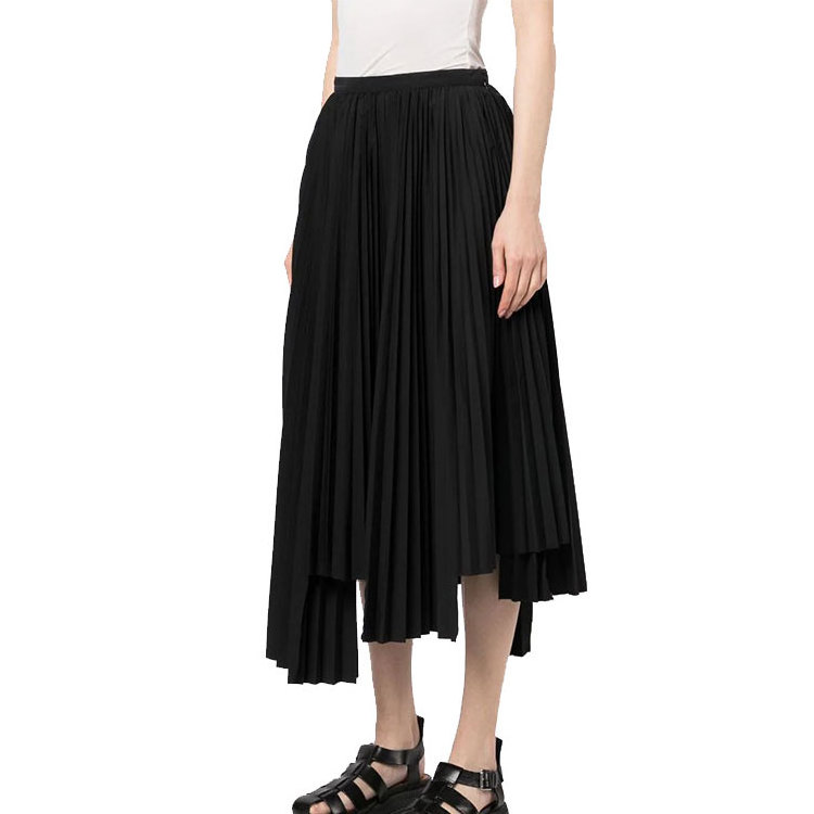 asymmetric hem pleated skirt solid color career formal clothing pleated skirts women office wear half skirt