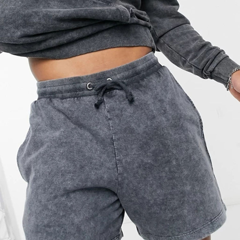 summer cotton jogging suit for men two piece short set custom acid wash 2 piece tracksuit sweat hoodie shorts set