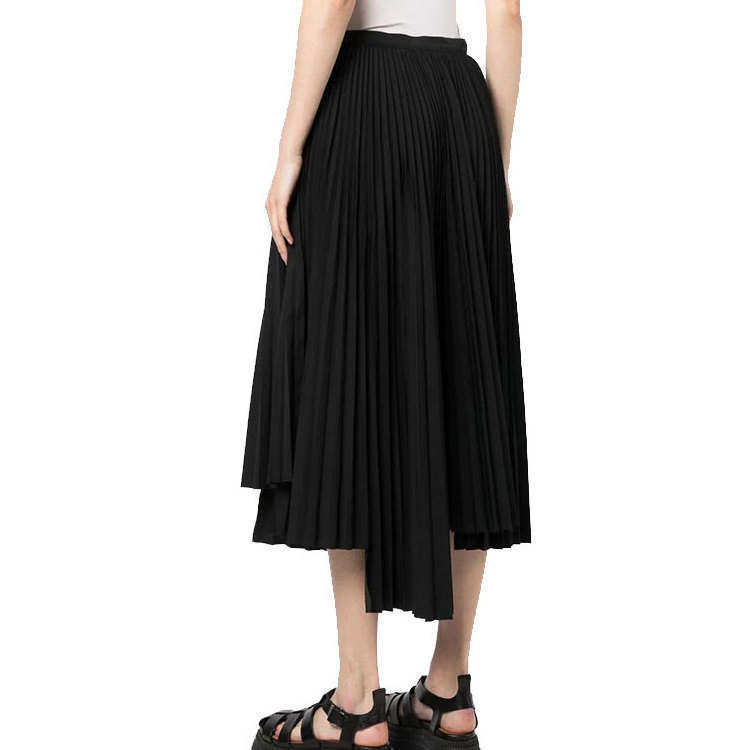 asymmetric hem pleated skirt solid color career formal clothing pleated skirts women office wear half skirt