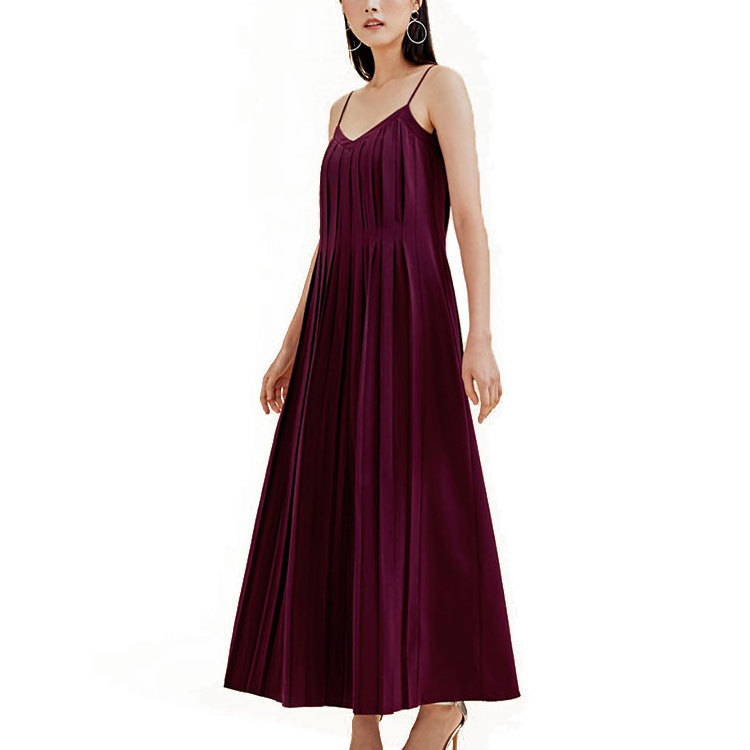 new designs branded quality soft pleated maxi camisole dress satin silk african dresses for women clothing