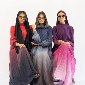 OEM Pleated Loose Plus Size Shawl Coat - Middle Eastern Women's Stylish Casual Gradient Color Belted Cardigan Long Coat