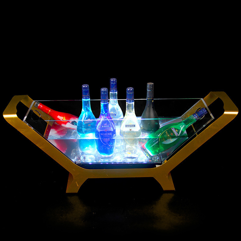 LED Luminous Beer Wine Bottle Holder Metal Frame  Stand Large 12 Bottles WINE Boat Shaped LED Ice Bucket