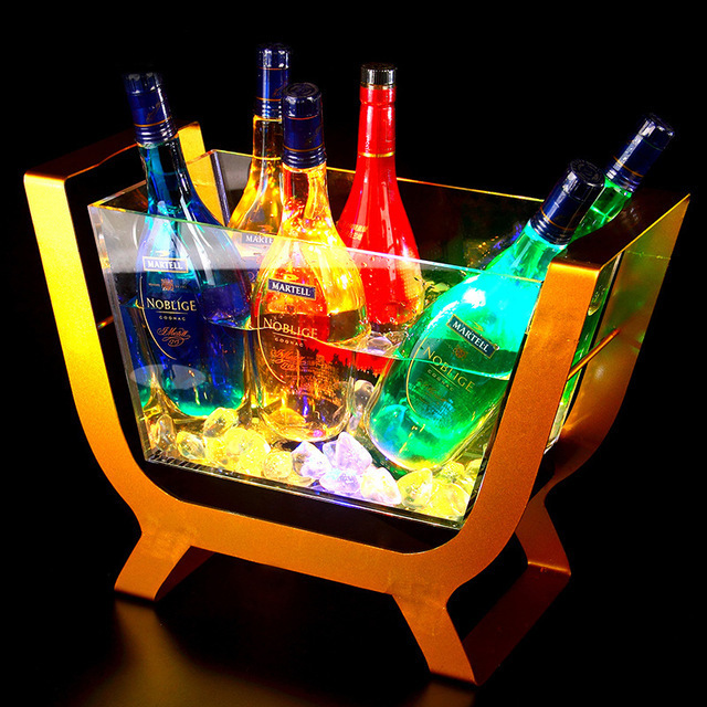 LED Luminous Beer Wine Bottle Holder Metal Frame  Stand Large 12 Bottles WINE Boat Shaped LED Ice Bucket