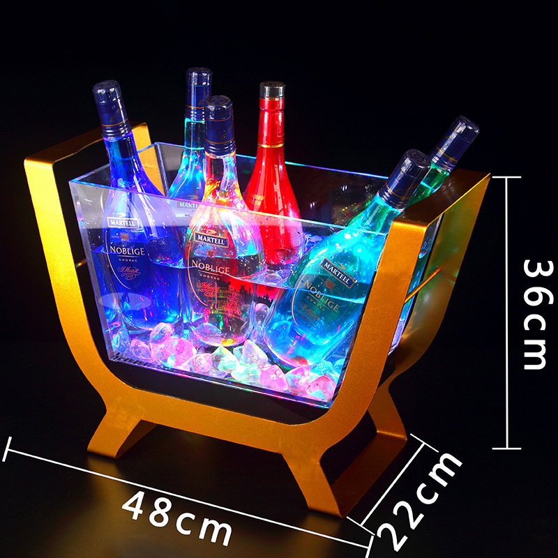 LED Luminous Beer Wine Bottle Holder Metal Frame  Stand Large 12 Bottles WINE Boat Shaped LED Ice Bucket