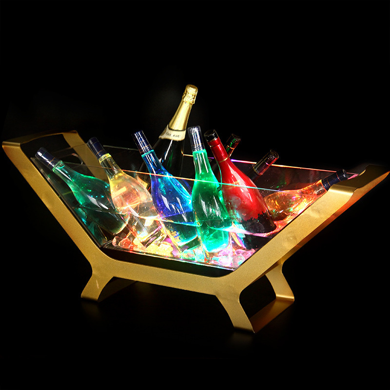 LED Luminous Beer Wine Bottle Holder Metal Frame  Stand Large 12 Bottles WINE Boat Shaped LED Ice Bucket