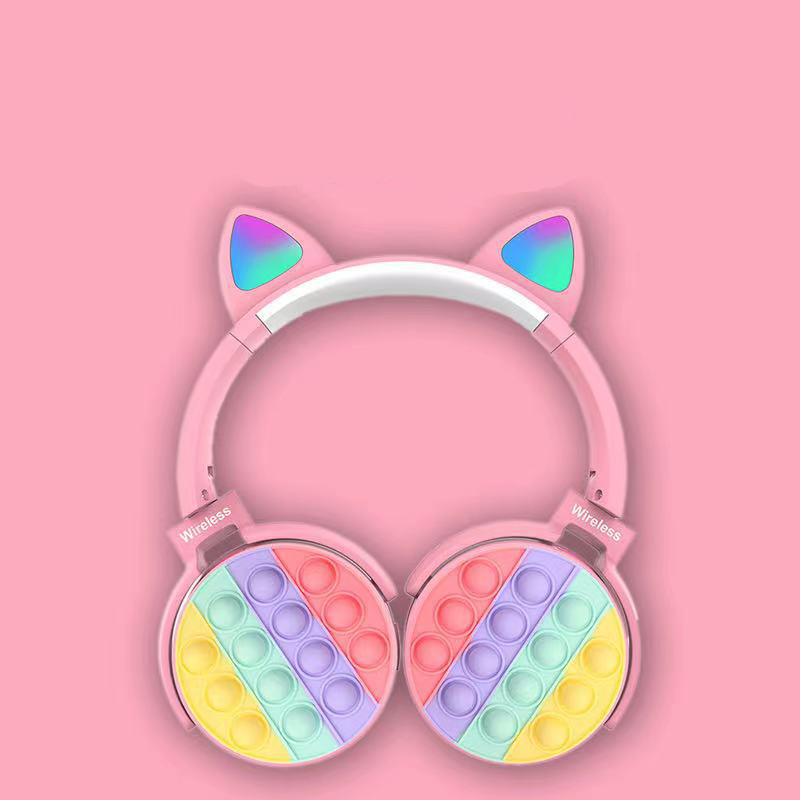 Cat ears flash light Fidget Toys Cute Headset Bubble Toy Antistress Head-mounted Wireless Headphone Rainbow Stereo Earphone