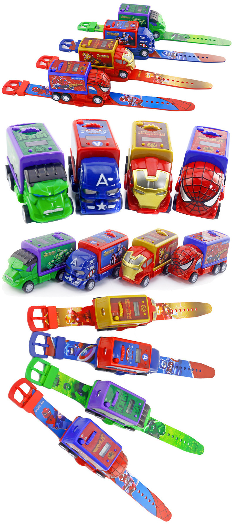 New marvel Spiderman Iron Man cartoon children's deformation projection toy Digital Watch direct deal kids bus watch