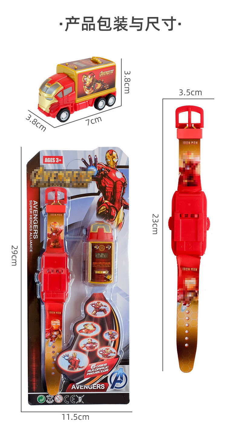 New marvel Spiderman Iron Man cartoon children's deformation projection toy Digital Watch direct deal kids bus watch