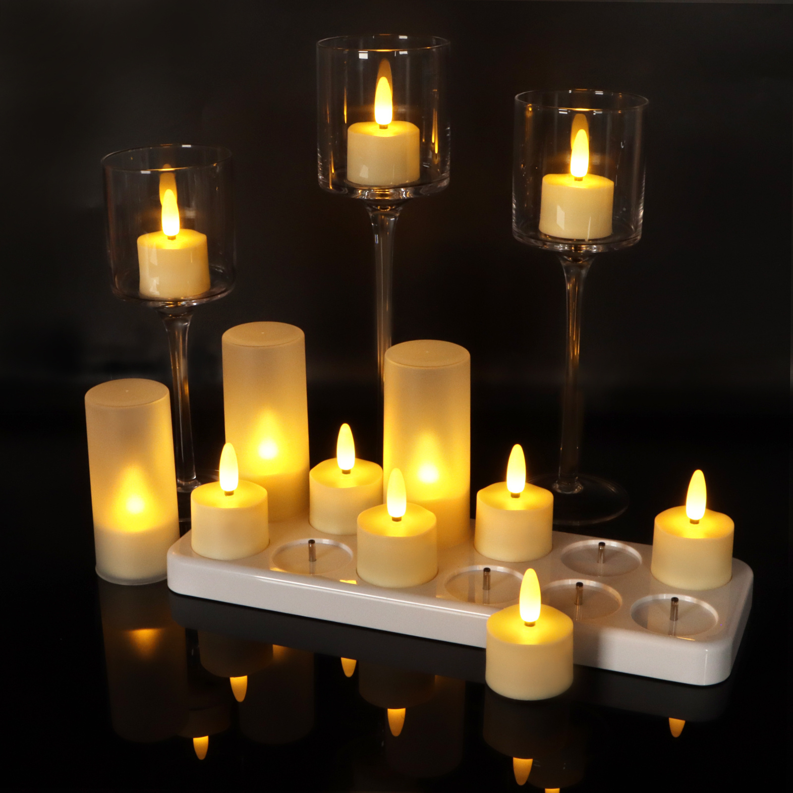 Home Decoration 3D 12pack Real Flame Battery Operated Led Candle with Remote Timer, Flameless candles Rechargeable Battery