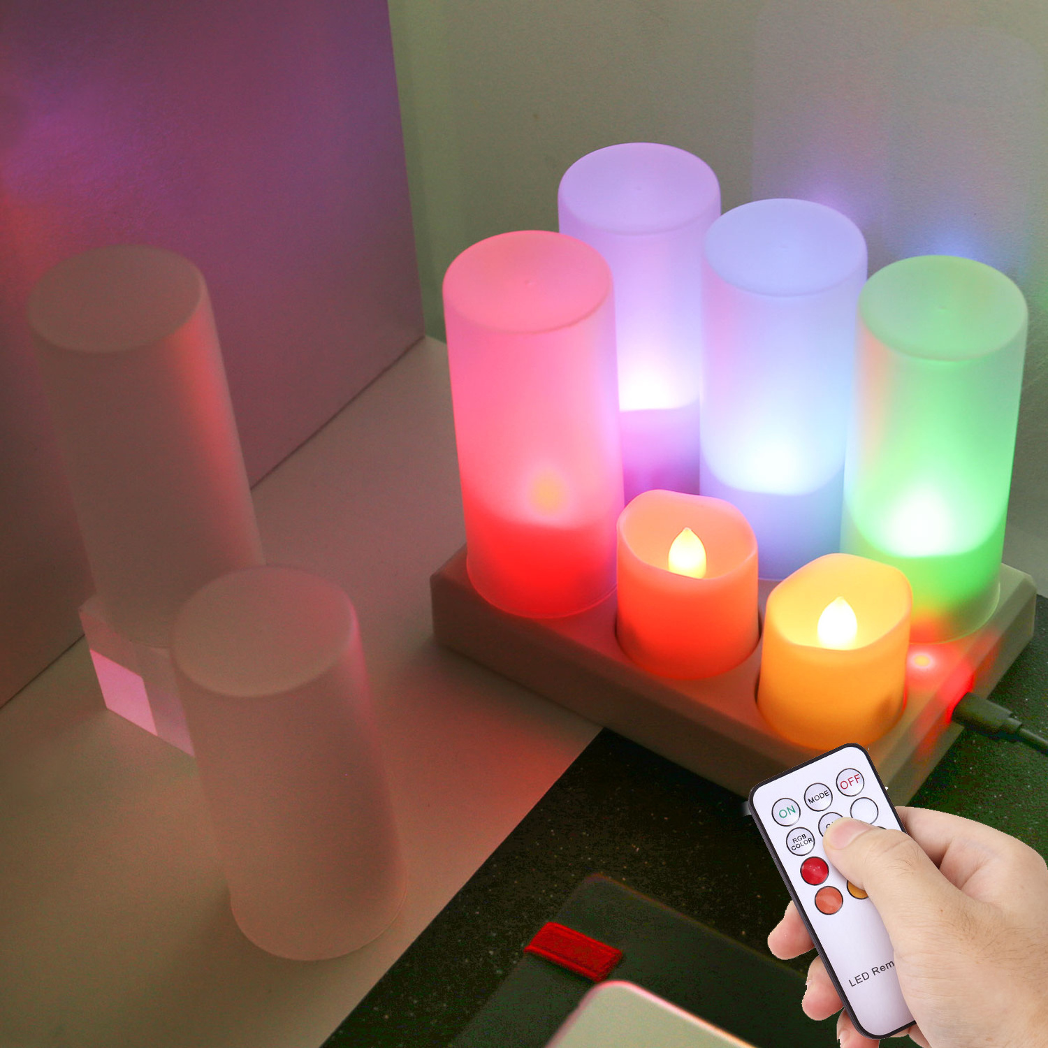 Set of 6 pcs Rechargeable Flameless Candles Tea Lights Flickering Candles with Remote Timer Tea Lights for Decoration