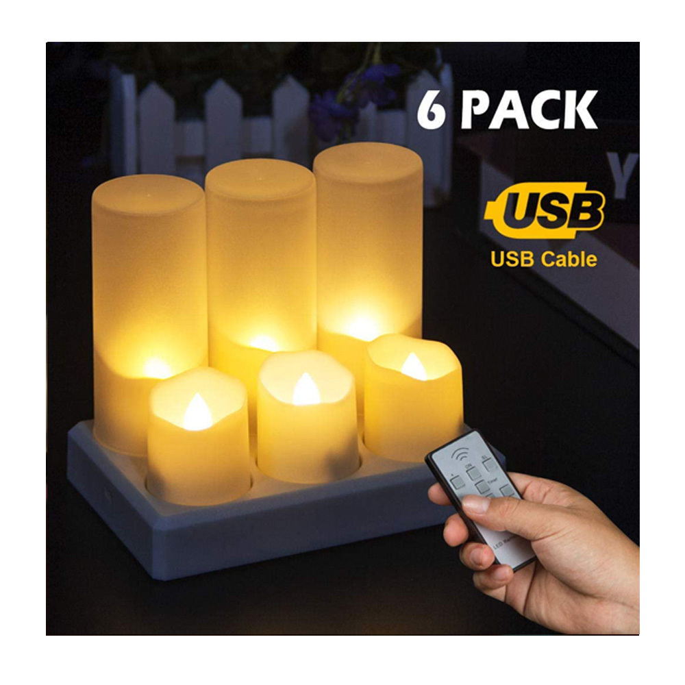 Set of 6 pcs Rechargeable Flameless Candles Tea Lights Flickering Candles with Remote Timer Tea Lights for Decoration