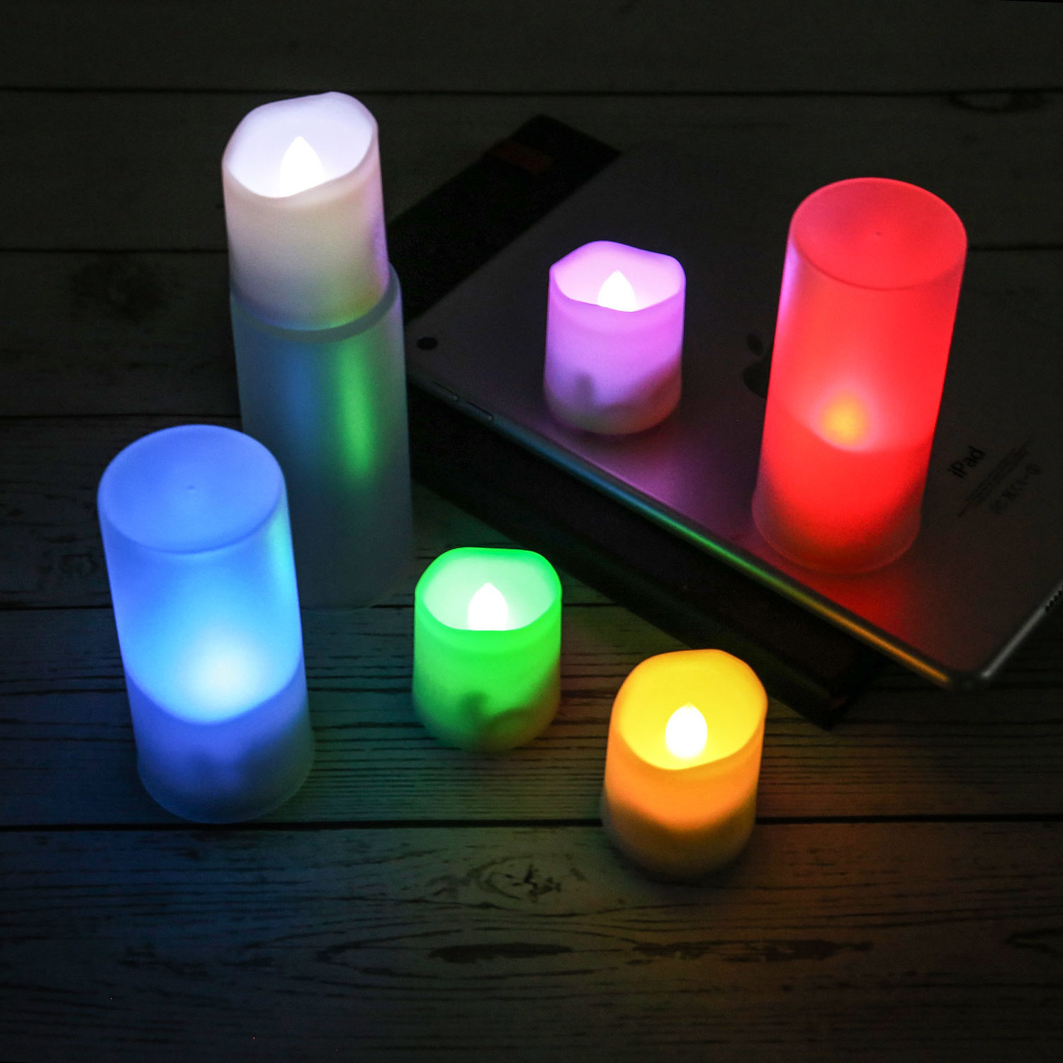 Pack of 6 Rechargeable Electric Tea Light Candles Flameless Color Change Tea Light LED Candle