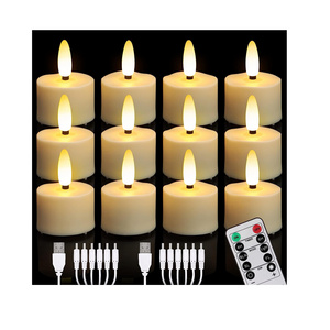 12pcs/set Flickering Battery Powered Candle Light Flameless Rechargeable Led Tea Light Candles With Timer