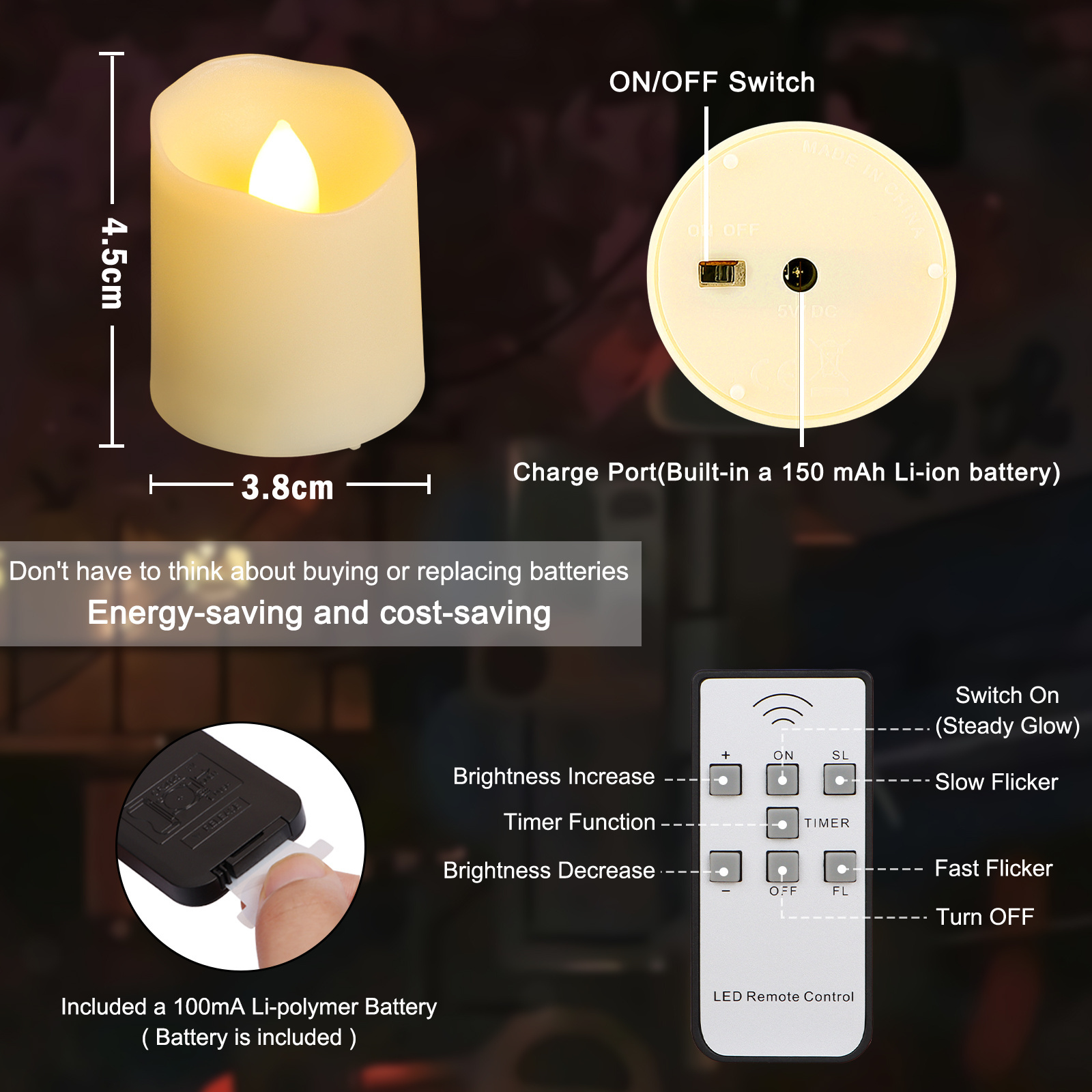 Hot sale Battery operated flickery flameless plastic LED tealight candle