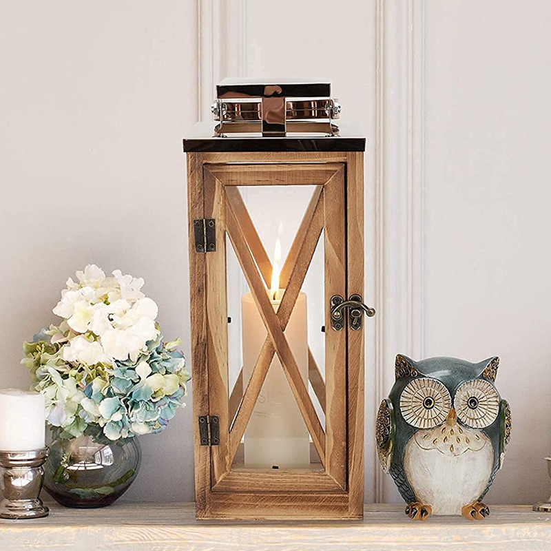 Wooden and Glass Candle Lanterns Candle holders, Rustic Hanging Lantern for Wedding decoration Holiday Home decor