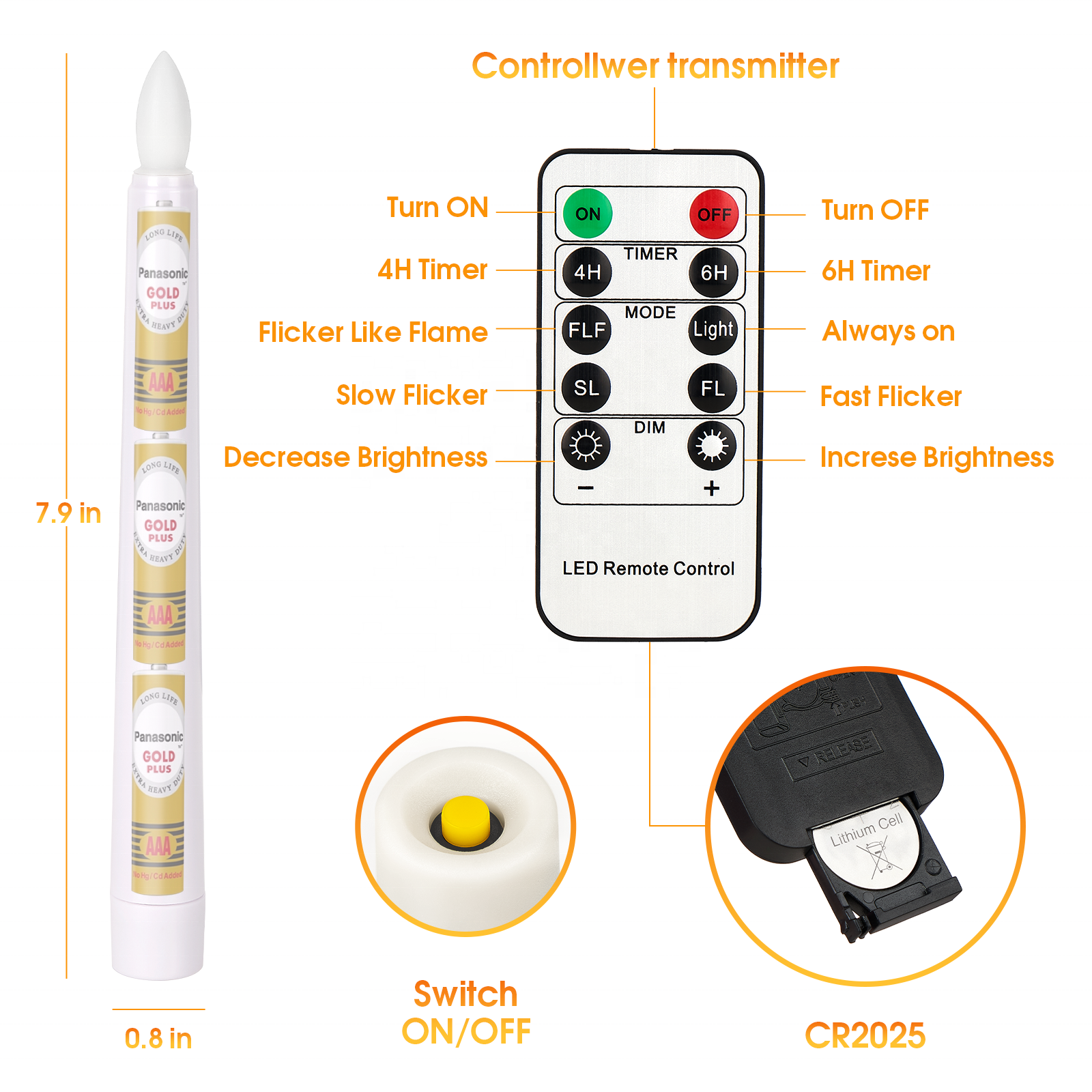 Amazon Top Seller 20cm White LED Taper Candles Battery Operated Candlesticks for Seasonal Decor