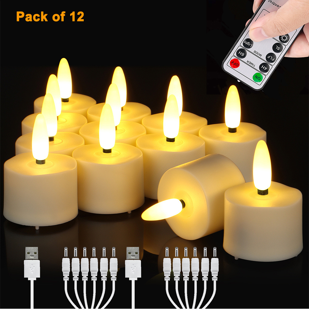 Hot Selling 3D Wick Flameless Tea Lights Rechargeable Electric Votive Candles With Remote Control Parties Mother's Day