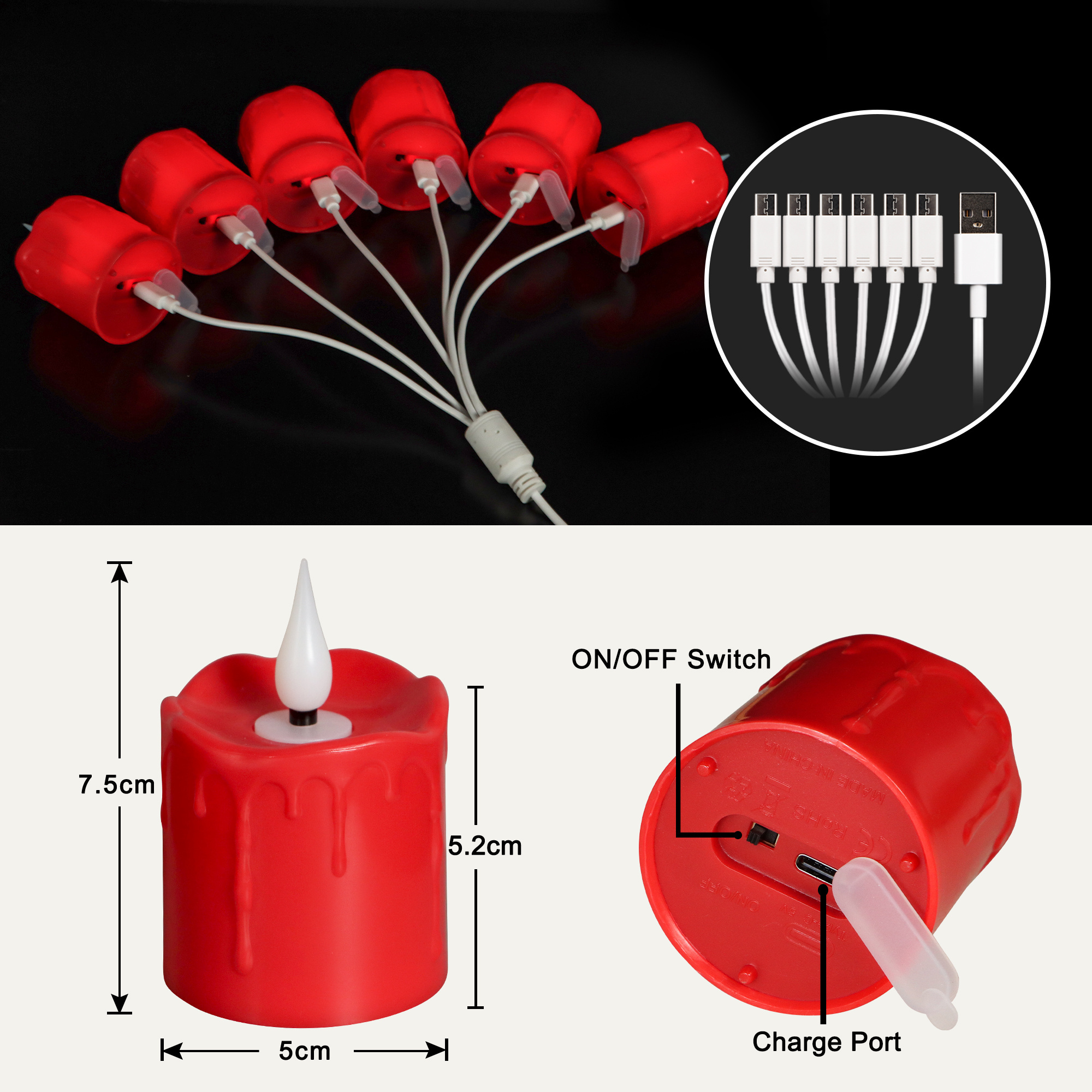 6pcs Low Price Battery Operated Tea Candle Set Flameless Remote Electric LED Lights Rechargeable Red LED Candle Home Decor