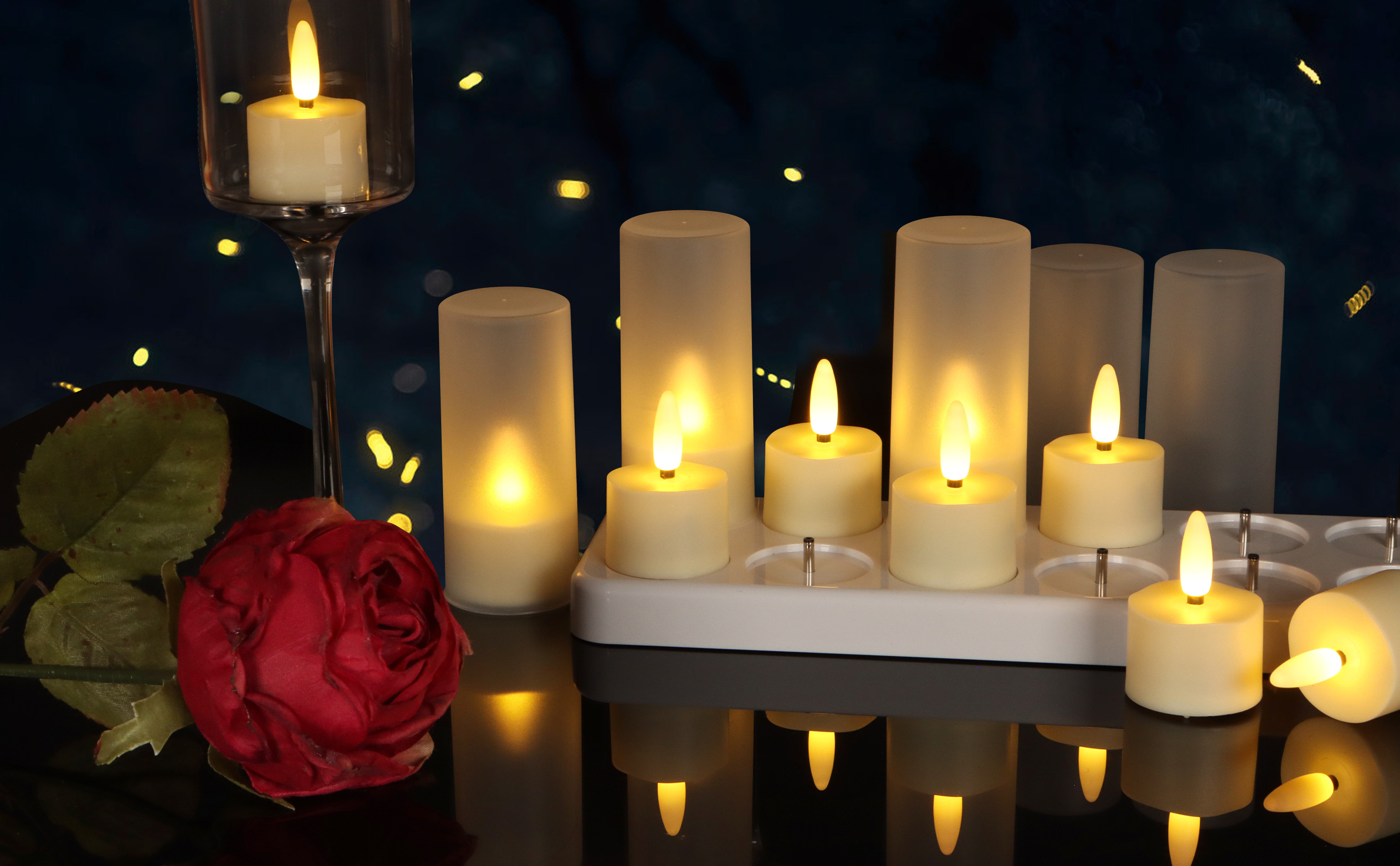 Hot Style Set Of 12 Rechargeable LED Flameless Tealight Candles Electric Led Taper Candles