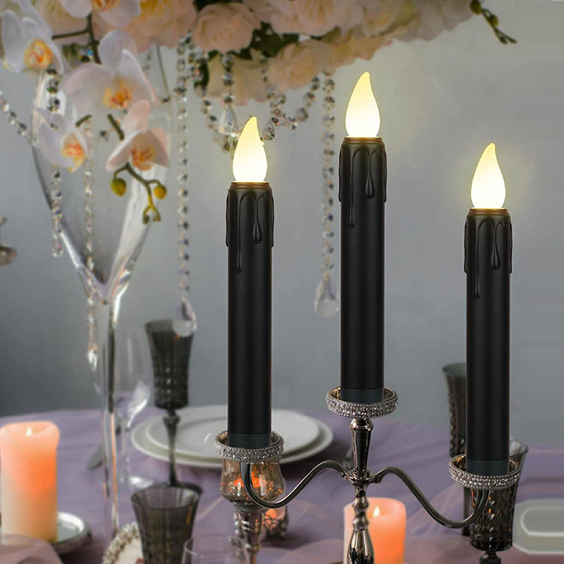 6.6'' White Black LED Taper Candle for  Party Church halloween Decoration Battery Operated Flameless Candle