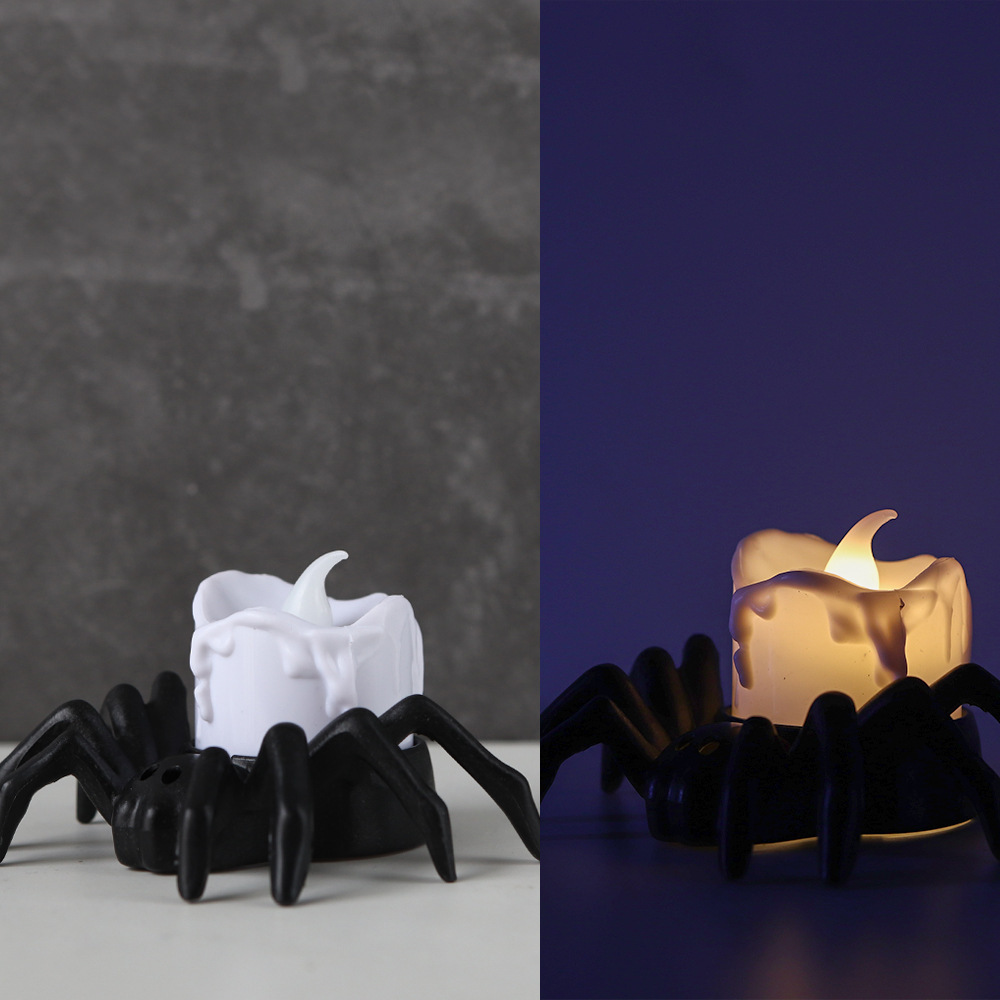 Halloween decor Spider and candle lights, Party Tea Lights with warm white light for Scary Halloween decoration (12 pcs a set)