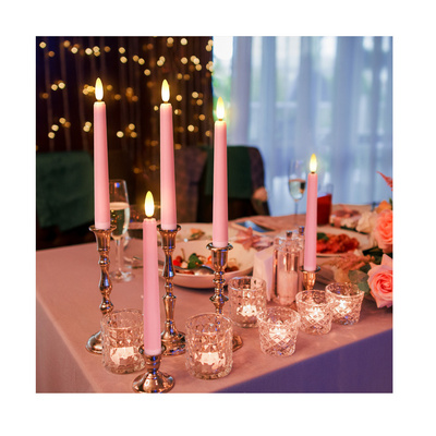 Wedding Favors 3D Flame 8inch Flameless Pink Led Taper Candle with Remote Control and Timer Wedding Decoration