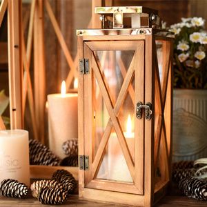 Wooden and Glass Candle Lanterns Candle holders, Rustic Hanging Lantern for Wedding decoration Holiday Home decor