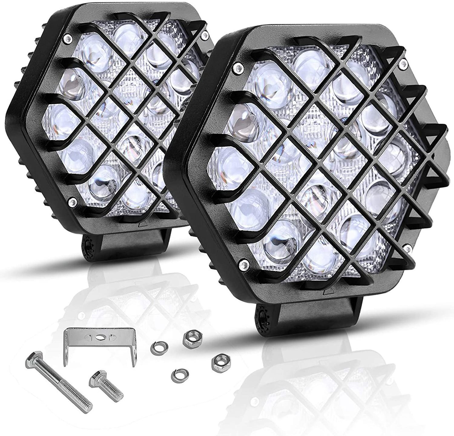 48w 4 *4 LED Spot Work Light Hexagon 3800lm 5D Spot for Jeeps Trucks Offroad Tractor Military Style