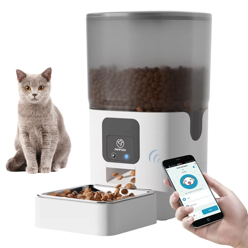 Automatic Pet Food Dispenser with Key Button ABS Plastic Dog Cat Feeder Stainless Steel Bowl Stocked Features Battery Powered