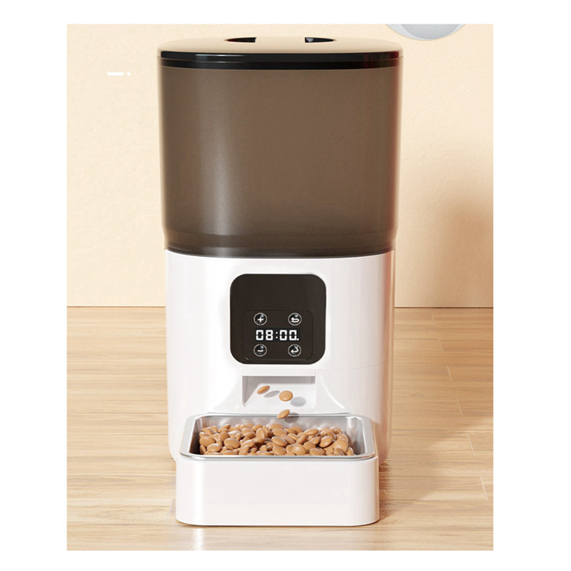 Automatic Pet Food Dispenser with Key Button ABS Plastic Dog Cat Feeder Stainless Steel Bowl Stocked Features Battery Powered