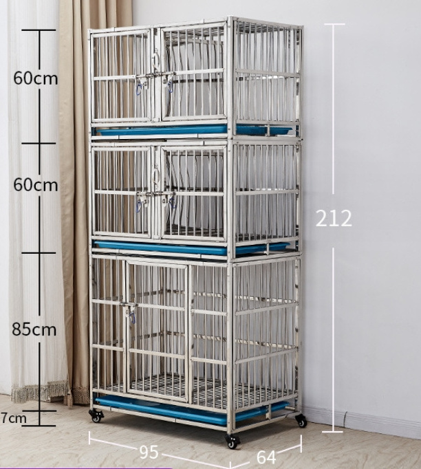 Wholesale Heavy Duty Stainless Steel Pet Cages Metal Stackable Kennel Cages with the Plastic Flooring